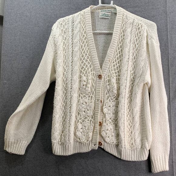Colleen's Collectables Knit Cardigan Sweater Womens Large White Long Sleeve - Picture 1 of 7